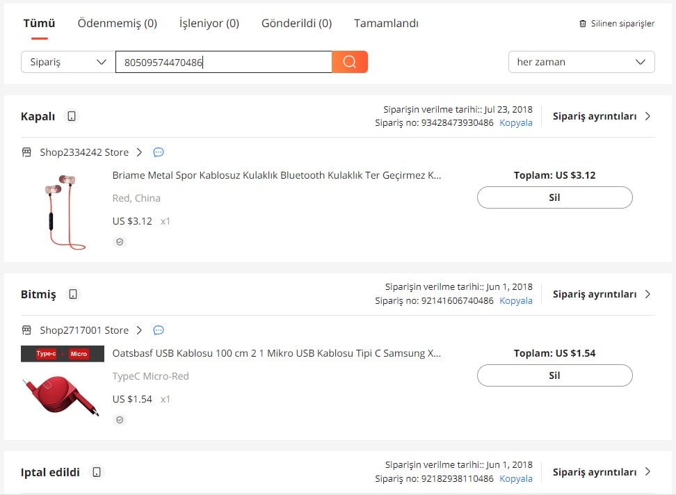Aliexpress Sipariş İptali